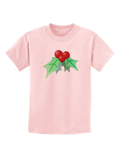 Holly Watercolor Childrens T-Shirt-Childrens T-Shirt-TooLoud-PalePink-X-Small-Davson Sales