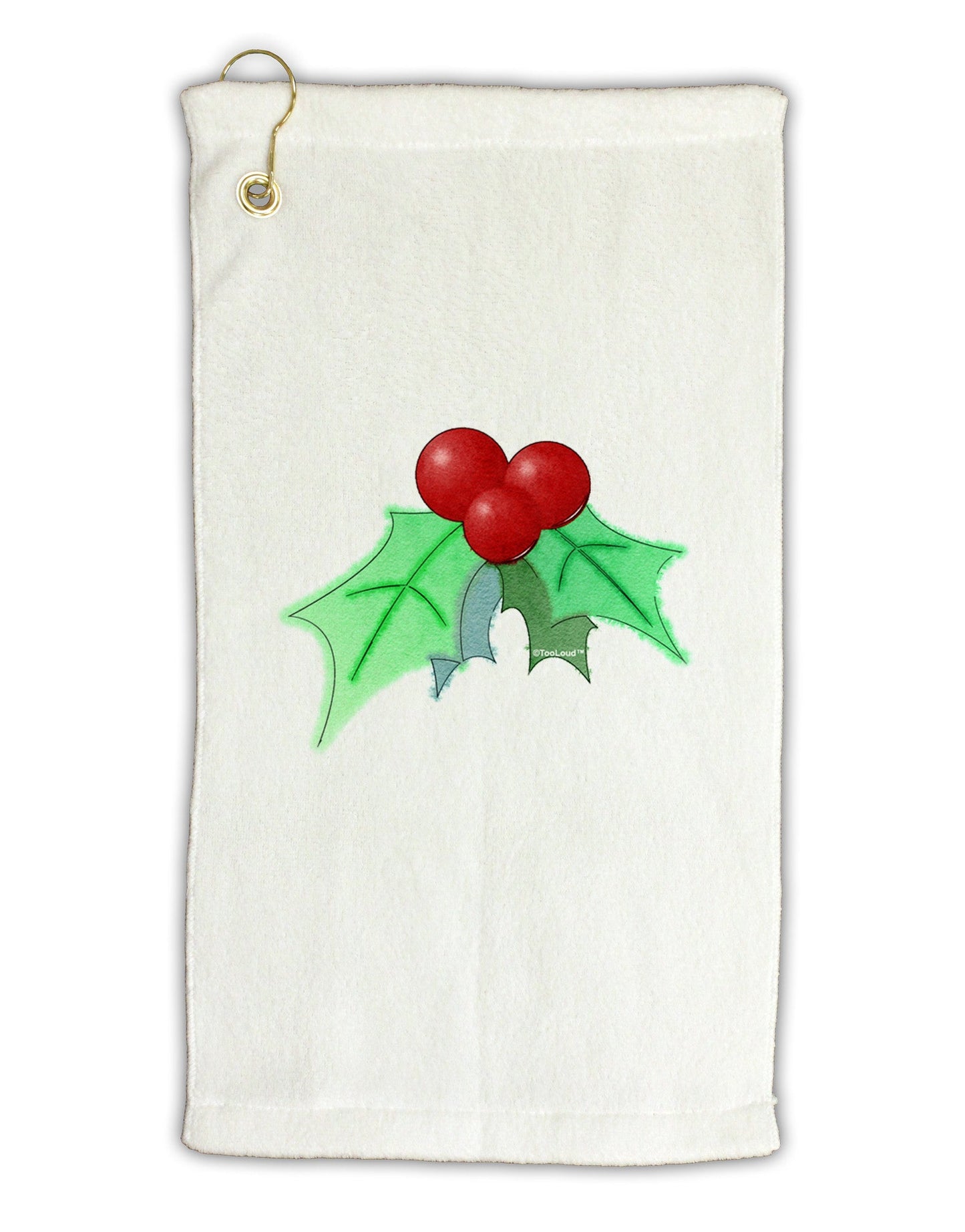 Holly Watercolor Micro Terry Gromet Golf Towel 11"x19-Golf Towel-TooLoud-White-Davson Sales