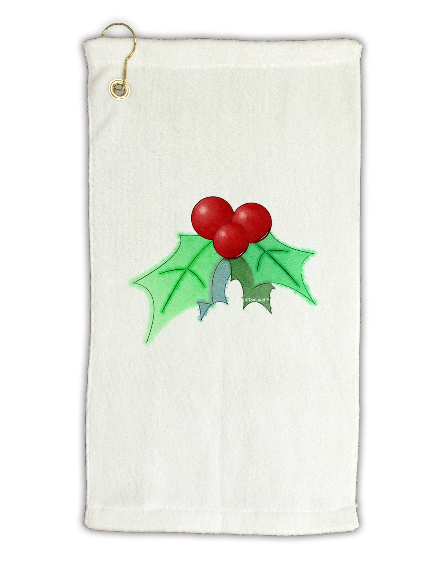 Holly Watercolor Micro Terry Gromet Golf Towel 11"x19-Golf Towel-TooLoud-White-Davson Sales