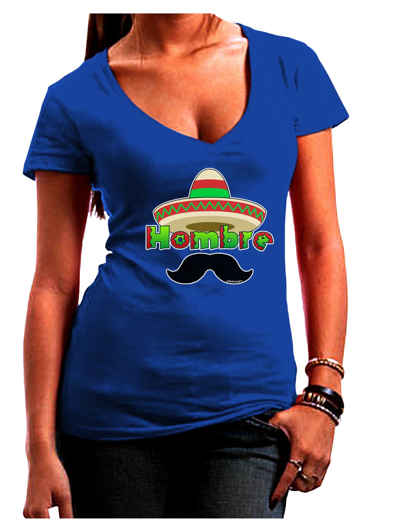 Hombre Sombrero Womens V-Neck Dark T-Shirt-Womens V-Neck T-Shirts-TooLoud-Royal-Blue-Juniors Fitted Small-Davson Sales