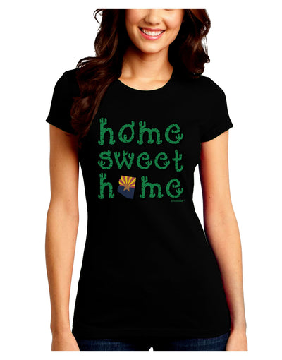 Home Sweet Home - Arizona - Cactus and State Flag Juniors Crew Dark T-Shirt by TooLoud-T-Shirts Juniors Tops-TooLoud-Black-Juniors Fitted Small-Davson Sales