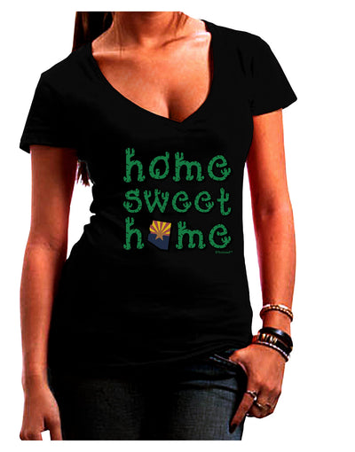 Home Sweet Home - Arizona - Cactus and State Flag Juniors V-Neck Dark T-Shirt by TooLoud-Womens V-Neck T-Shirts-TooLoud-Black-Juniors Fitted Small-Davson Sales