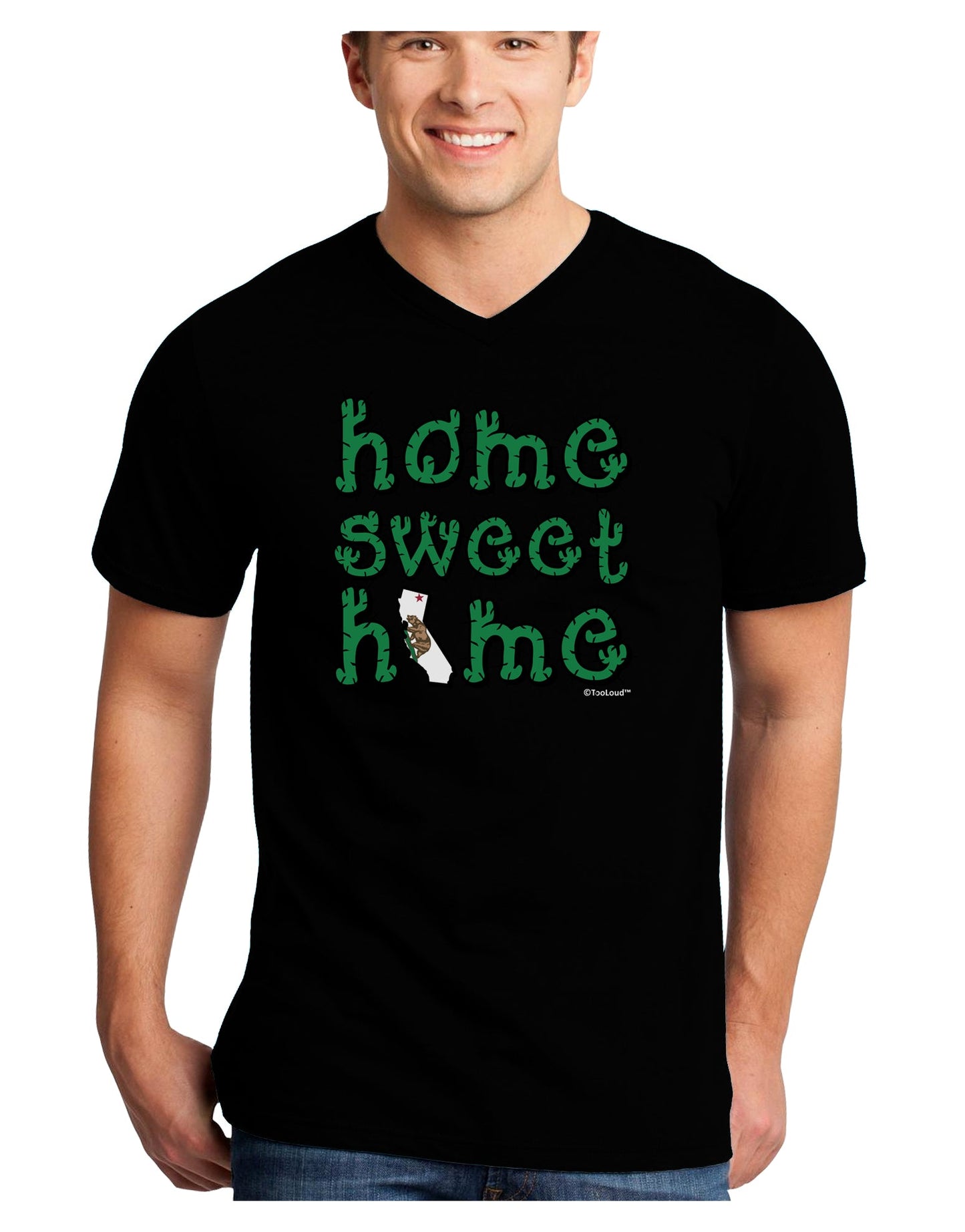 Home Sweet Home - California - Cactus and State Flag Adult Dark V-Neck T-Shirt by TooLoud-Mens V-Neck T-Shirt-TooLoud-Black-Small-Davson Sales