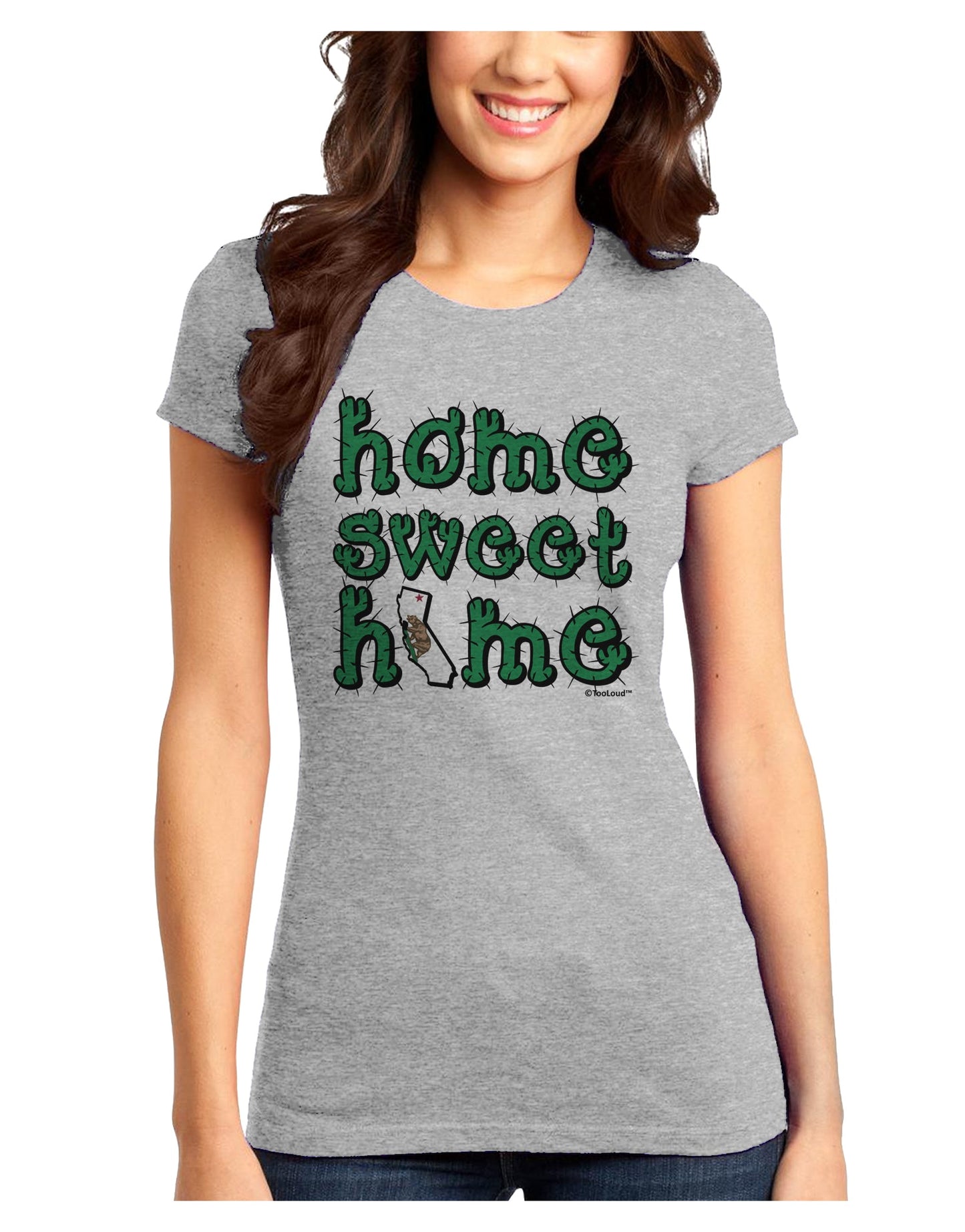 Home Sweet Home - California - Cactus and State Flag Juniors T-Shirt by TooLoud-Womens Juniors T-Shirt-TooLoud-Ash-Gray-Juniors Fitted X-Small-Davson Sales