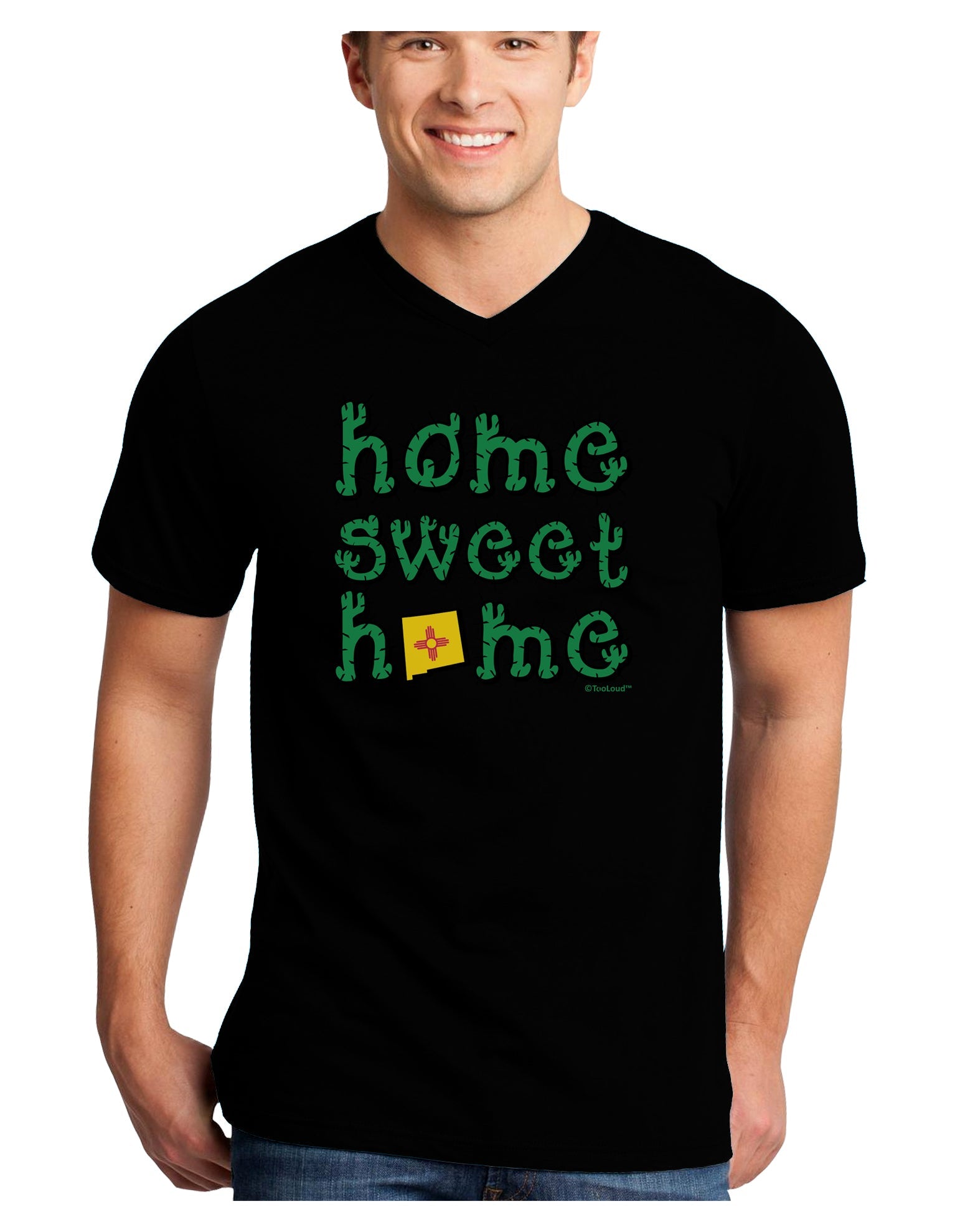 Home Sweet Home - New Mexico - Cactus and State Flag Adult Dark V-Neck T-Shirt by TooLoud-Mens V-Neck T-Shirt-TooLoud-Black-Small-Davson Sales