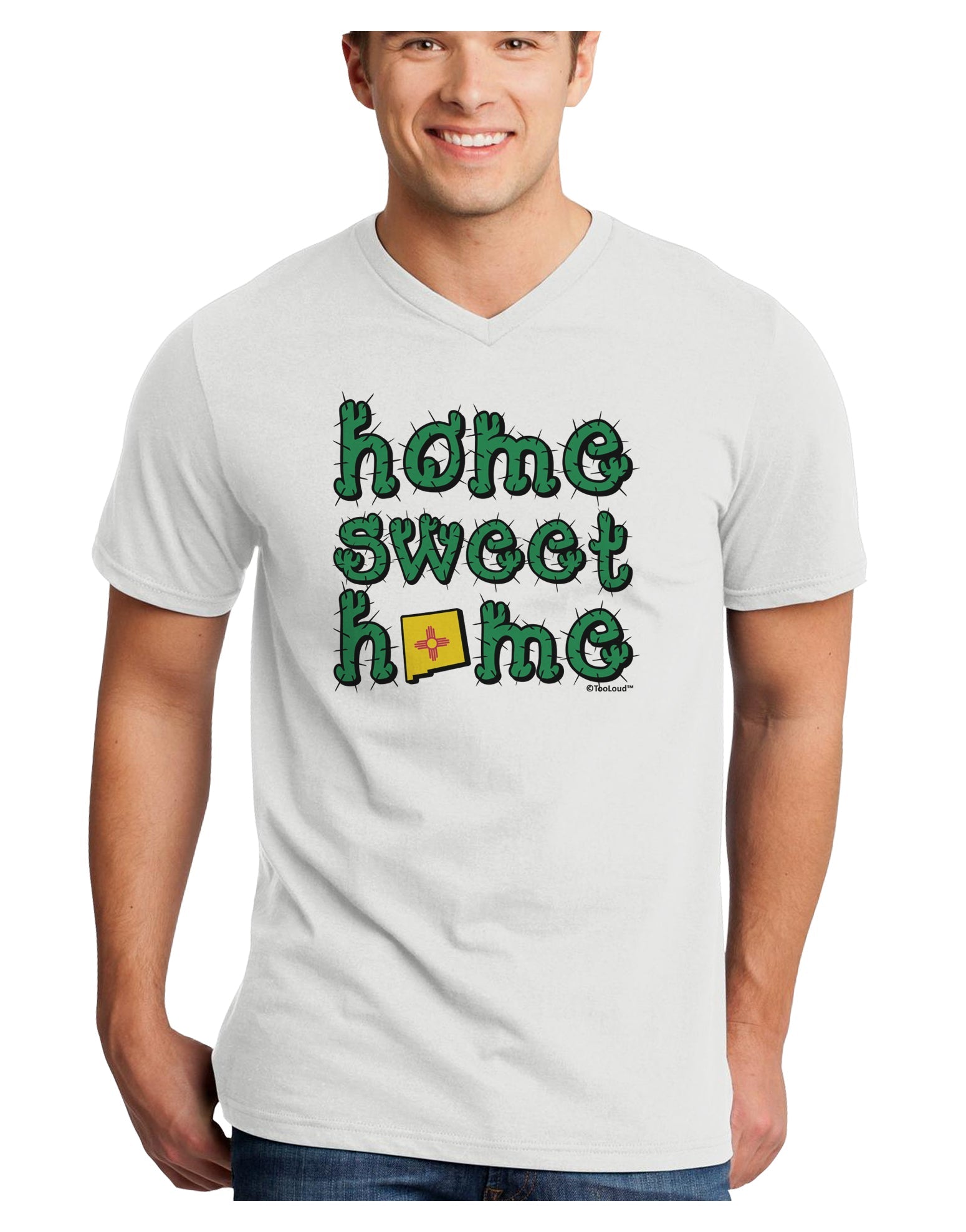 Home Sweet Home - New Mexico - Cactus and State Flag Adult V-Neck T-shirt by TooLoud-Mens V-Neck T-Shirt-TooLoud-White-Small-Davson Sales