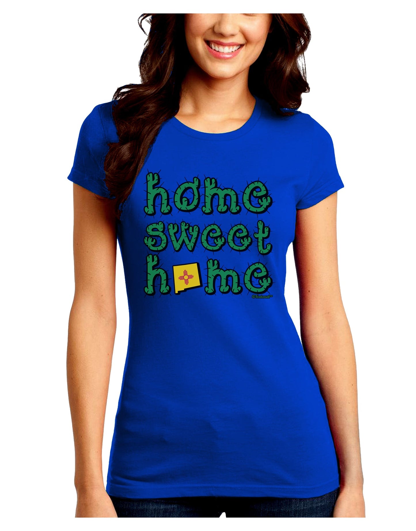 Home Sweet Home - New Mexico - Cactus and State Flag Juniors Crew Dark T-Shirt by TooLoud-T-Shirts Juniors Tops-TooLoud-Royal-Blue-Juniors Fitted Small-Davson Sales