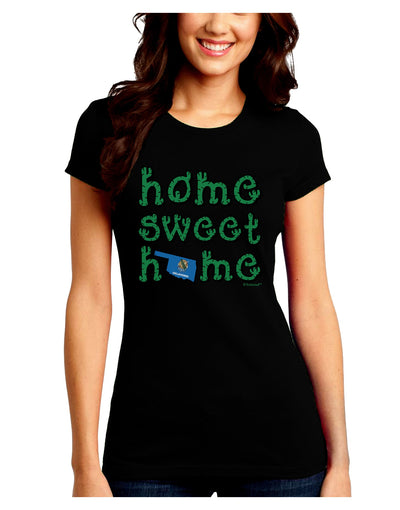 Home Sweet Home - Oklahoma - Cactus and State Flag Juniors Crew Dark T-Shirt by TooLoud-T-Shirts Juniors Tops-TooLoud-Black-Juniors Fitted Small-Davson Sales