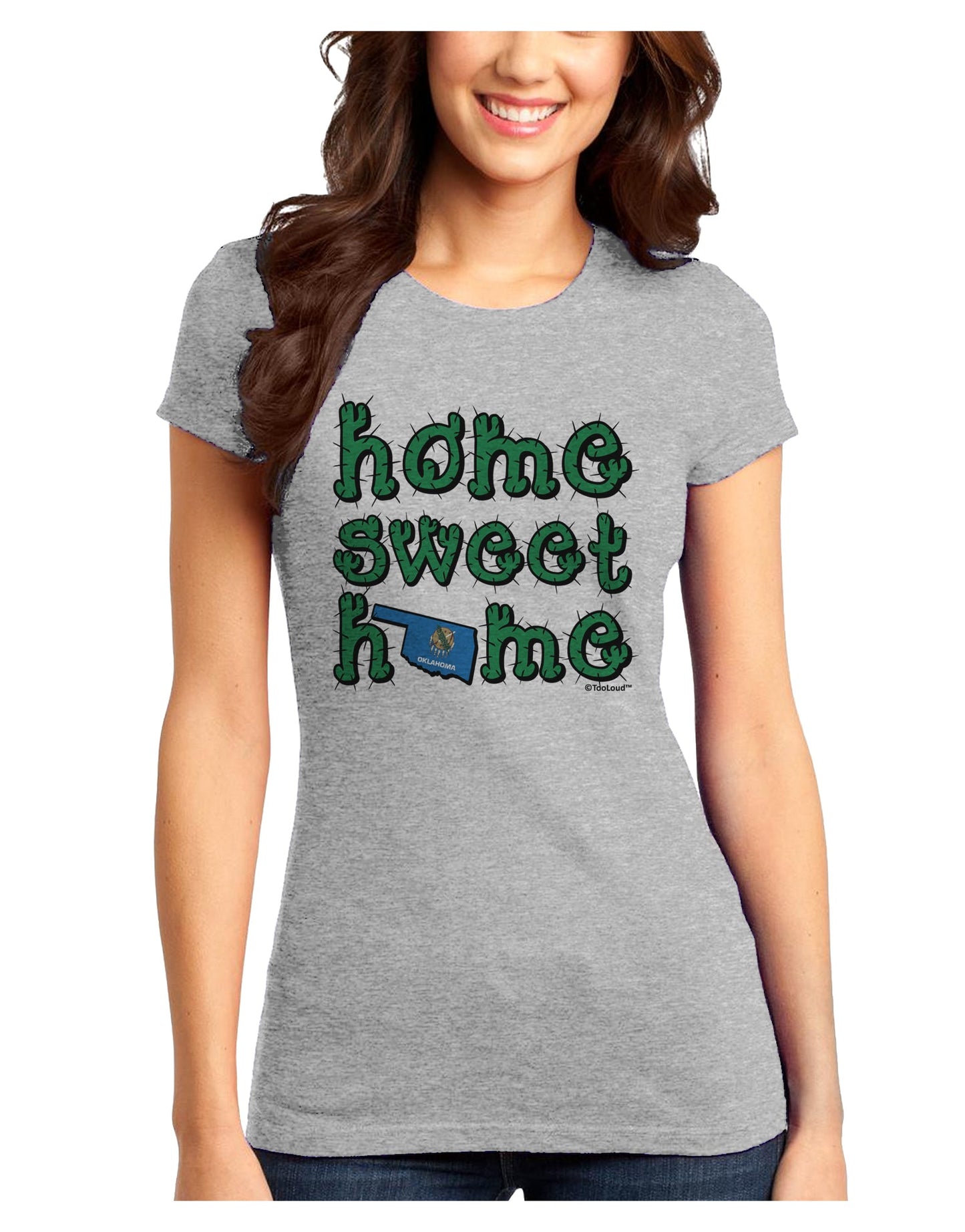 Home Sweet Home - Oklahoma - Cactus and State Flag Juniors T-Shirt by TooLoud-Womens Juniors T-Shirt-TooLoud-Ash-Gray-Juniors Fitted X-Small-Davson Sales
