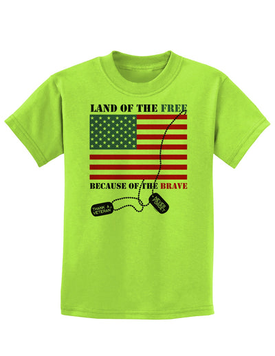 Home of the Free Because of the Brave Childrens T-Shirt-Childrens T-Shirt-TooLoud-Lime-Green-X-Small-Davson Sales