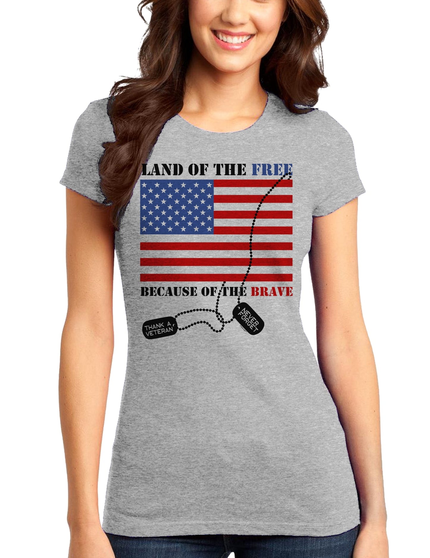 Home of the Free Because of the Brave Juniors T-Shirt-Womens Juniors T-Shirt-TooLoud-Heather-Gray-Small-Davson Sales