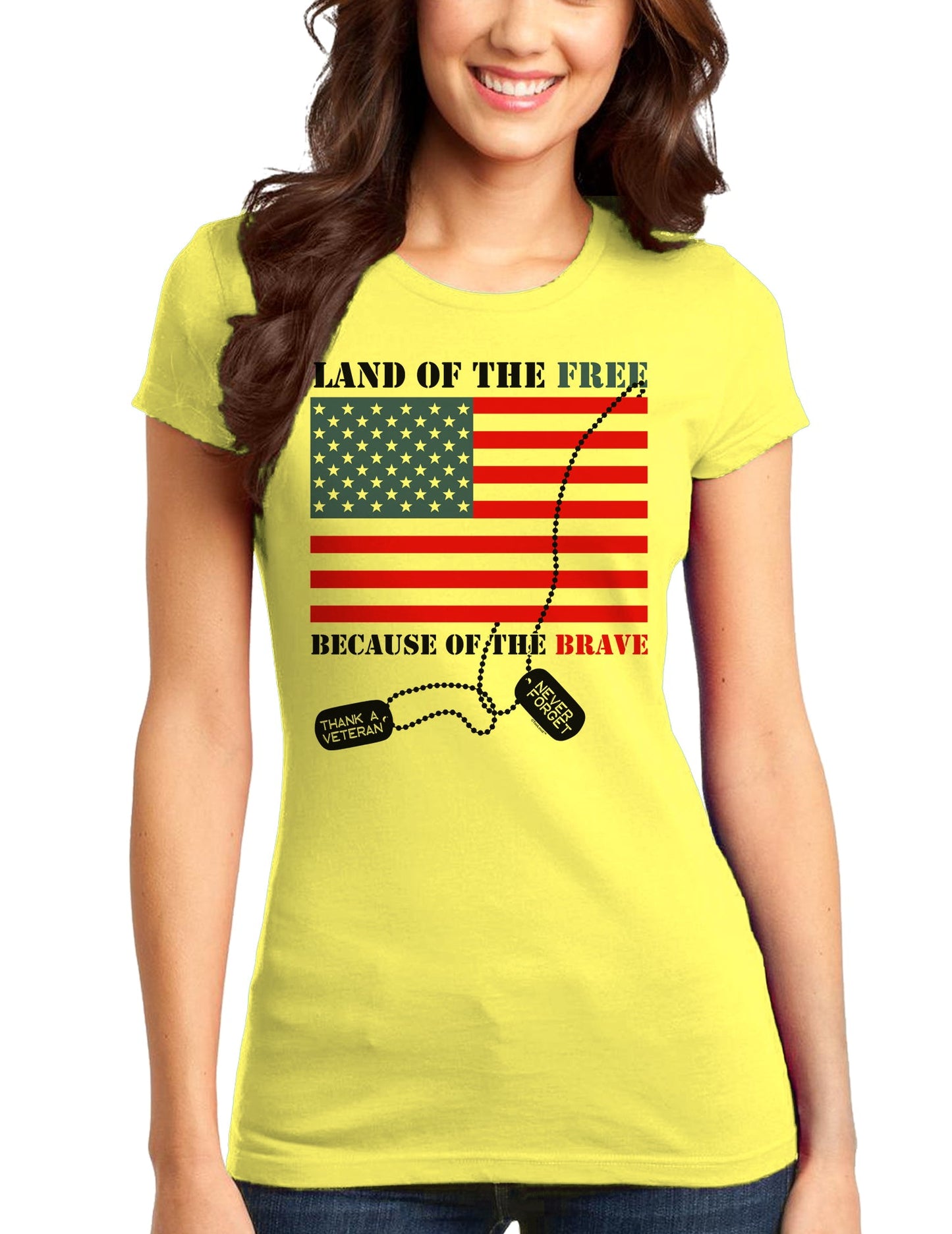 Home of the Free Because of the Brave Juniors T-Shirt-Womens Juniors T-Shirt-TooLoud-Yellow-Small-Davson Sales