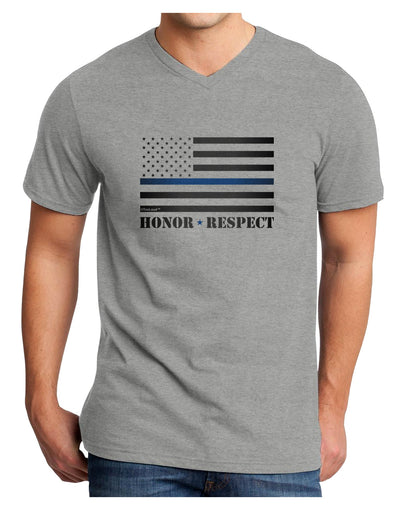 Honor Respect Blue Line Adult V-Neck T-shirt-Mens V-Neck T-Shirt-TooLoud-HeatherGray-Small-Davson Sales