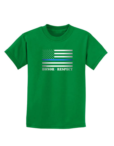 Honor Respect Blue Line Childrens Dark T-Shirt-Childrens T-Shirt-TooLoud-Kelly-Green-X-Small-Davson Sales