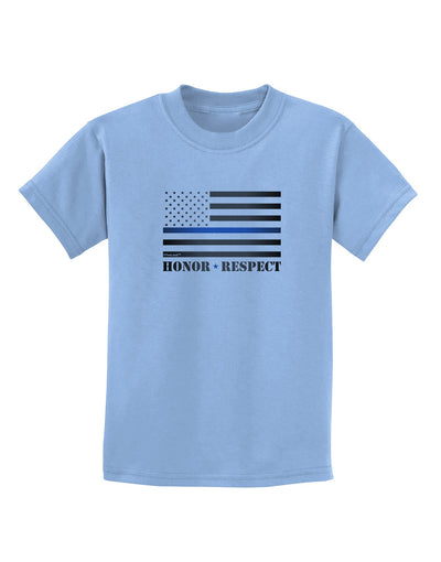 Honor Respect Blue Line Childrens T-Shirt-Childrens T-Shirt-TooLoud-Light-Blue-X-Small-Davson Sales