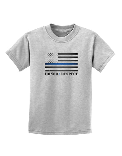 Honor Respect Blue Line Childrens T-Shirt-Childrens T-Shirt-TooLoud-AshGray-X-Small-Davson Sales