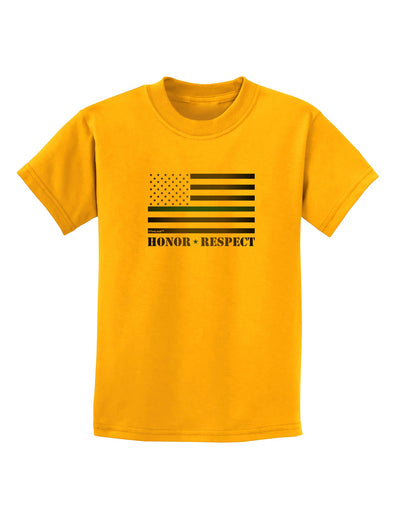 Honor Respect Blue Line Childrens T-Shirt-Childrens T-Shirt-TooLoud-Gold-X-Small-Davson Sales