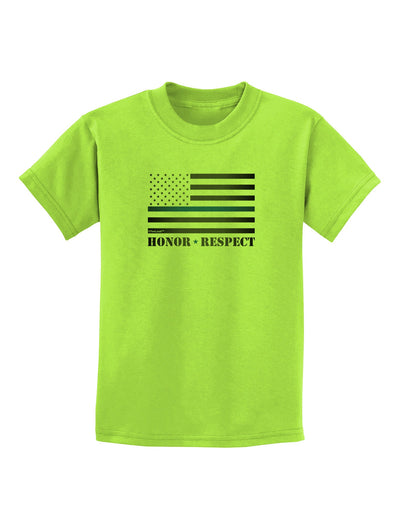 Honor Respect Blue Line Childrens T-Shirt-Childrens T-Shirt-TooLoud-Lime-Green-X-Small-Davson Sales