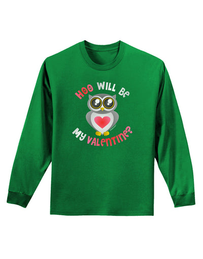 Hoo Will Be My Valentine Adult Long Sleeve Dark T-Shirt-TooLoud-Kelly-Green-Small-Davson Sales