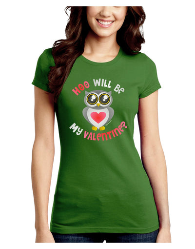 Hoo Will Be My Valentine Juniors Petite Crew Dark T-Shirt-T-Shirts Juniors Tops-TooLoud-Kiwi-Green-Juniors Fitted Small-Davson Sales