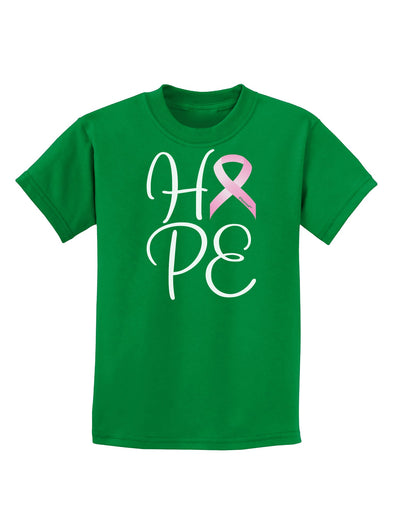 Hope - Breast Cancer Awareness Ribbon Childrens Dark T-Shirt-Childrens T-Shirt-TooLoud-Kelly-Green-X-Small-Davson Sales