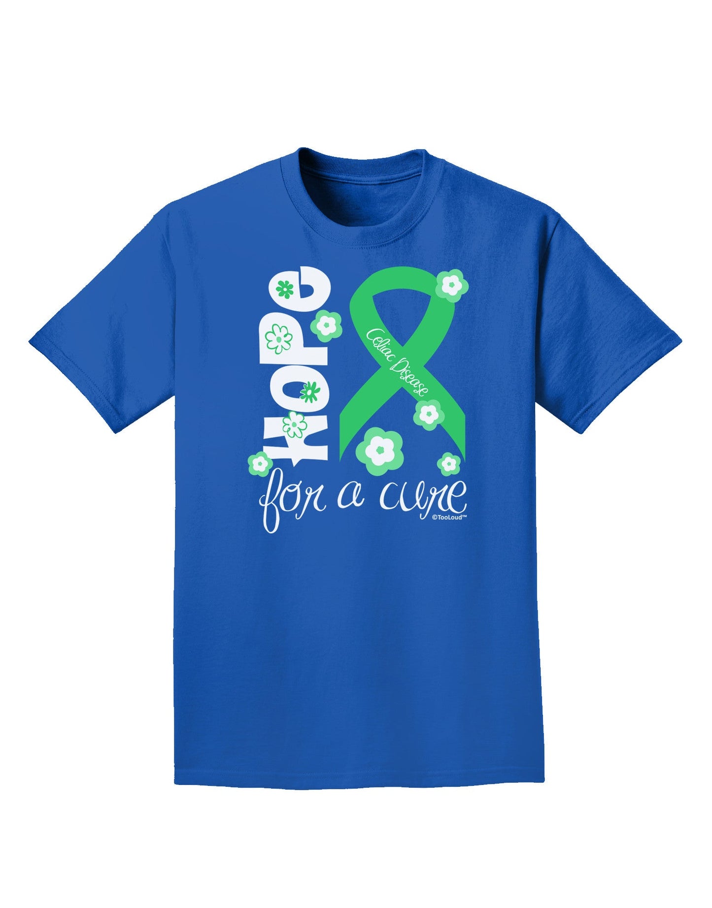 Hope for a Cure - Light Green Ribbon Celiac Disease - Flowers Adult Dark T-Shirt-Mens T-Shirt-TooLoud-Royal-Blue-Small-Davson Sales
