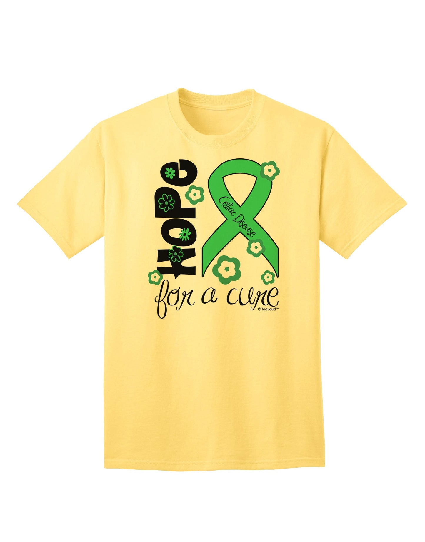 Hope for a Cure - Light Green Ribbon Celiac Disease - Flowers Adult T-Shirt-Mens T-Shirt-TooLoud-Yellow-Small-Davson Sales
