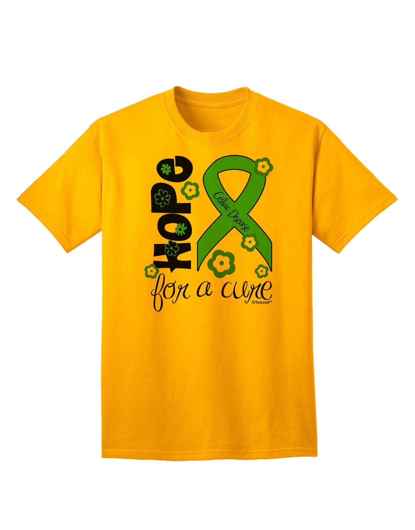 Hope for a Cure - Light Green Ribbon Celiac Disease - Flowers Adult T-Shirt-Mens T-Shirt-TooLoud-Gold-Small-Davson Sales
