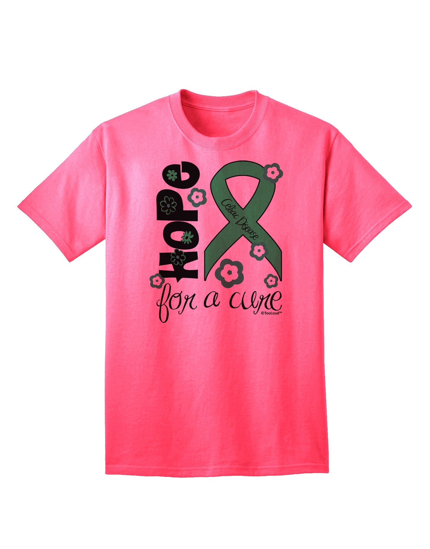 Hope for a Cure - Light Green Ribbon Celiac Disease - Flowers Adult T-Shirt-Mens T-Shirt-TooLoud-Neon-Pink-Small-Davson Sales