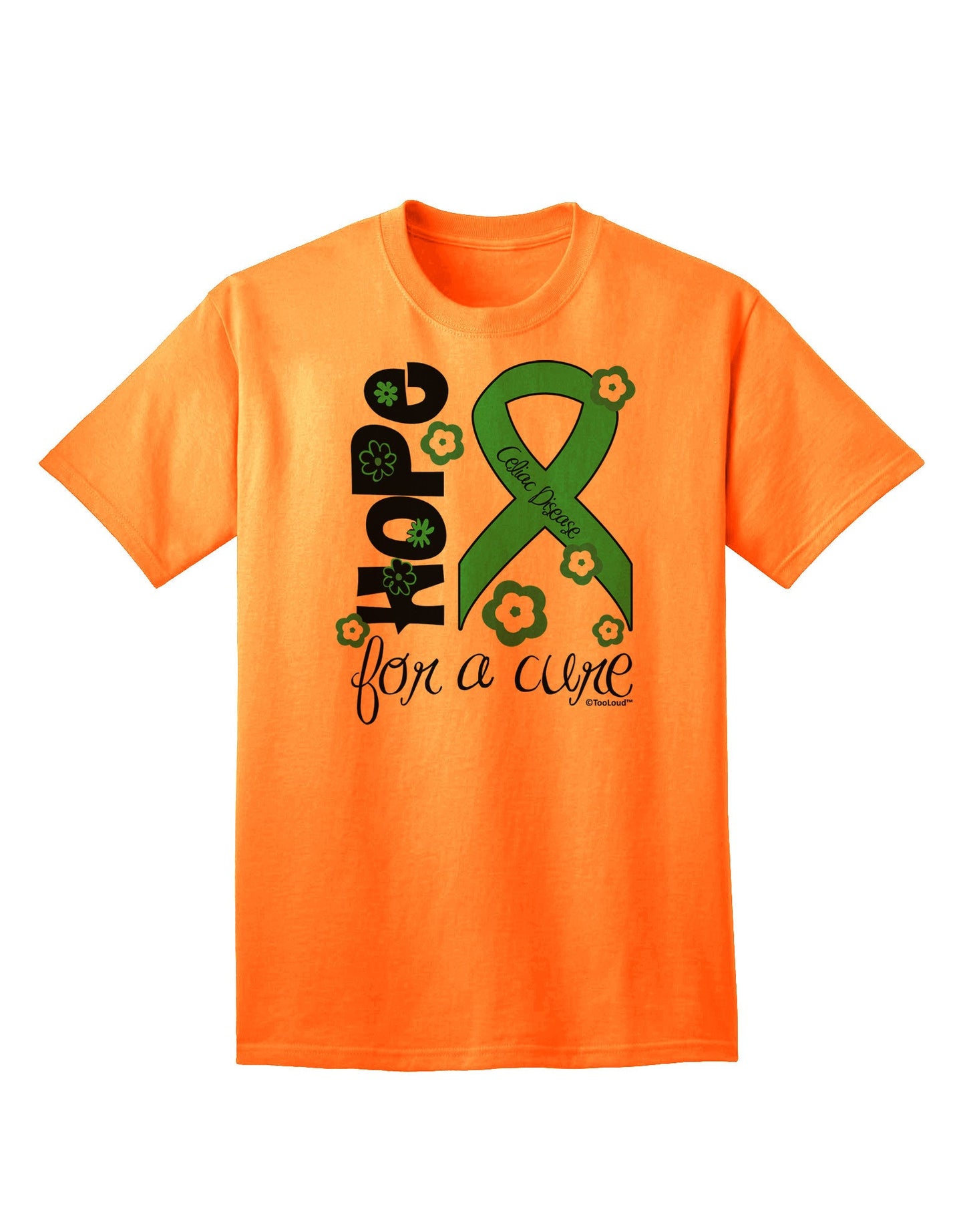 Hope for a Cure - Light Green Ribbon Celiac Disease - Flowers Adult T-Shirt-Mens T-Shirt-TooLoud-Neon-Orange-Small-Davson Sales
