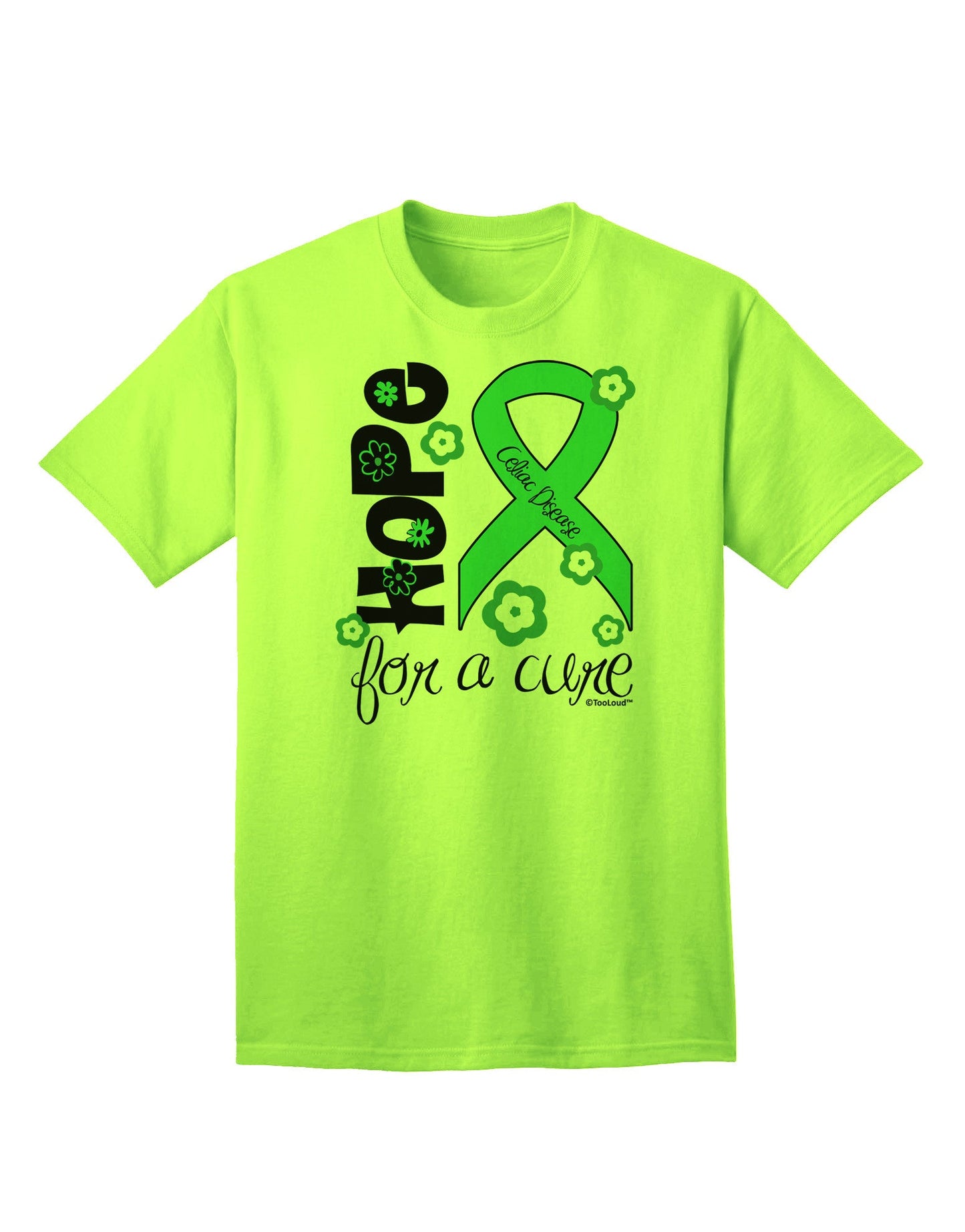 Hope for a Cure - Light Green Ribbon Celiac Disease - Flowers Adult T-Shirt-Mens T-Shirt-TooLoud-Neon-Green-Small-Davson Sales