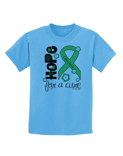 Hope for a Cure - Light Green Ribbon Celiac Disease - Flowers Childrens T-Shirt-Childrens T-Shirt-TooLoud-Aquatic-Blue-X-Small-Davson Sales