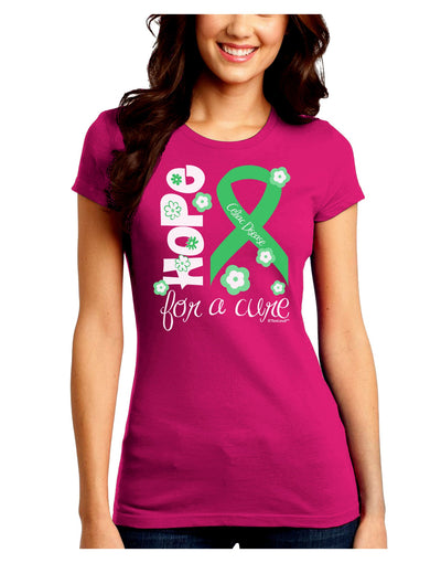 Hope for a Cure - Light Green Ribbon Celiac Disease - Flowers Juniors Crew Dark T-Shirt-T-Shirts Juniors Tops-TooLoud-Hot-Pink-Juniors Fitted Small-Davson Sales