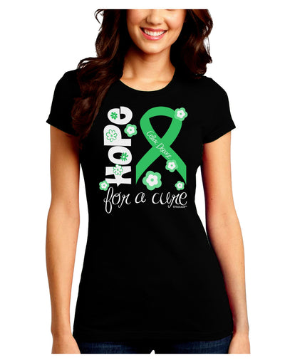 Hope for a Cure - Light Green Ribbon Celiac Disease - Flowers Juniors Crew Dark T-Shirt-T-Shirts Juniors Tops-TooLoud-Black-Juniors Fitted Small-Davson Sales