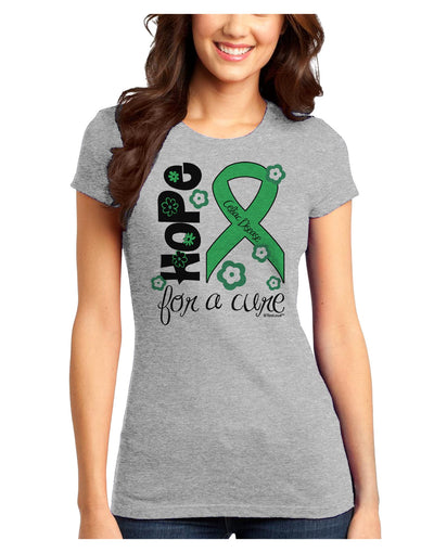 Hope for a Cure - Light Green Ribbon Celiac Disease - Flowers Juniors T-Shirt-Womens Juniors T-Shirt-TooLoud-Ash-Gray-Juniors Fitted X-Small-Davson Sales