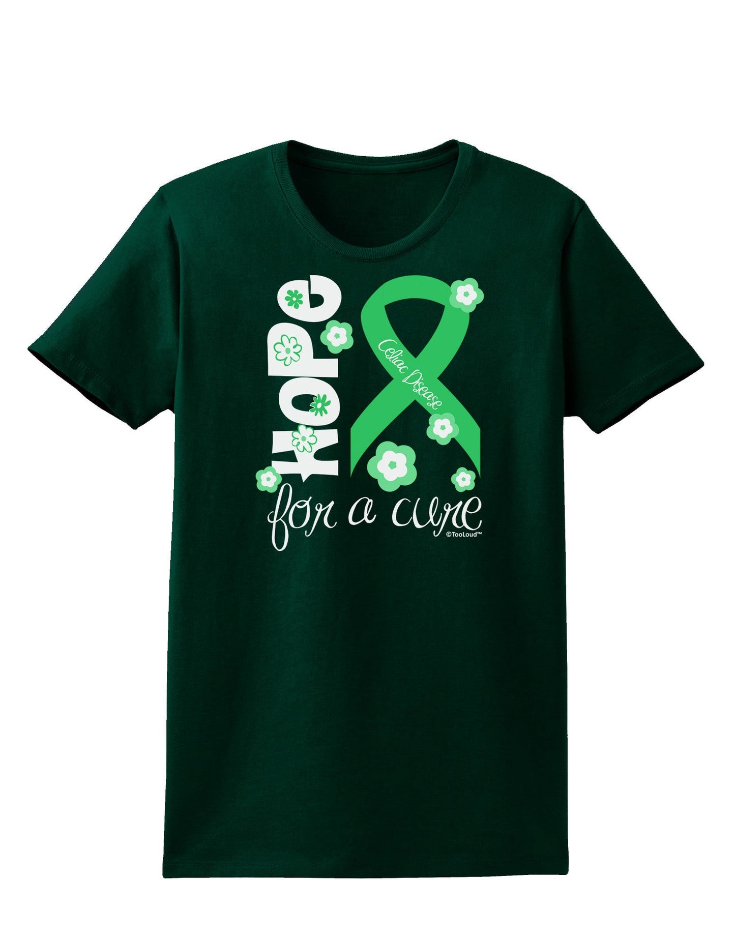 Hope for a Cure - Light Green Ribbon Celiac Disease - Flowers Womens Dark T-Shirt-TooLoud-Forest-Green-Small-Davson Sales