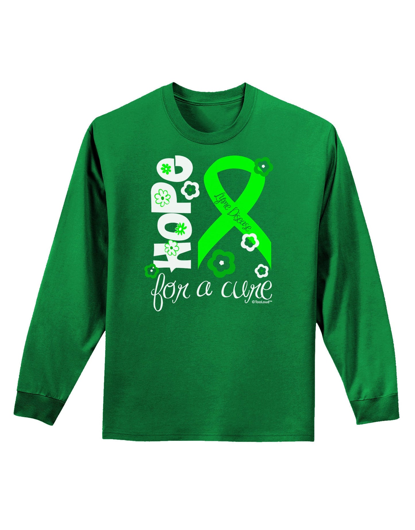 Hope for a Cure - Lime Green Ribbon Lyme Disease - Flowers Adult Long Sleeve Dark T-Shirt-TooLoud-Kelly-Green-Small-Davson Sales