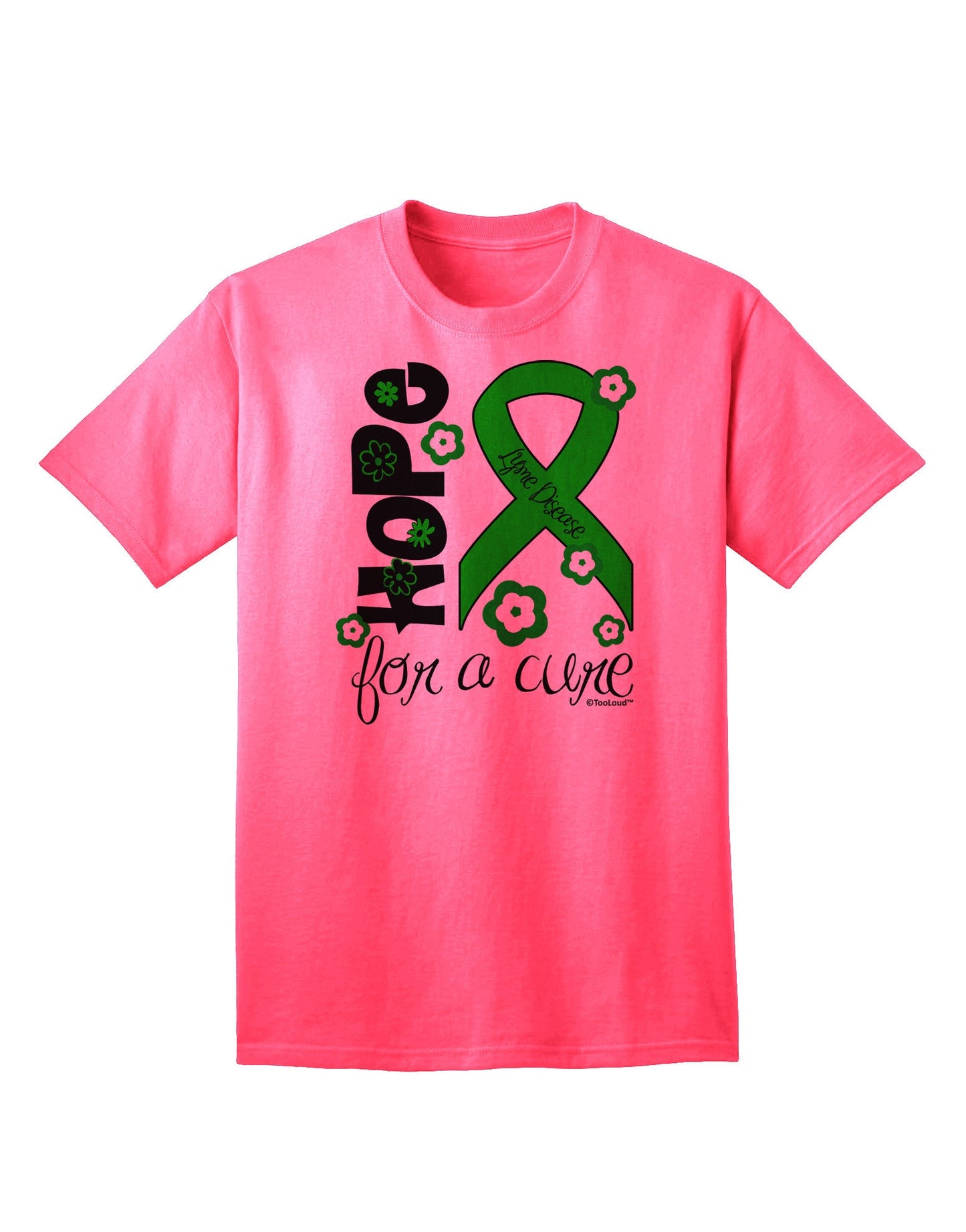 Hope for a Cure - Lime Green Ribbon Lyme Disease - Flowers Adult T-Shirt-Mens T-Shirt-TooLoud-Neon-Pink-Small-Davson Sales