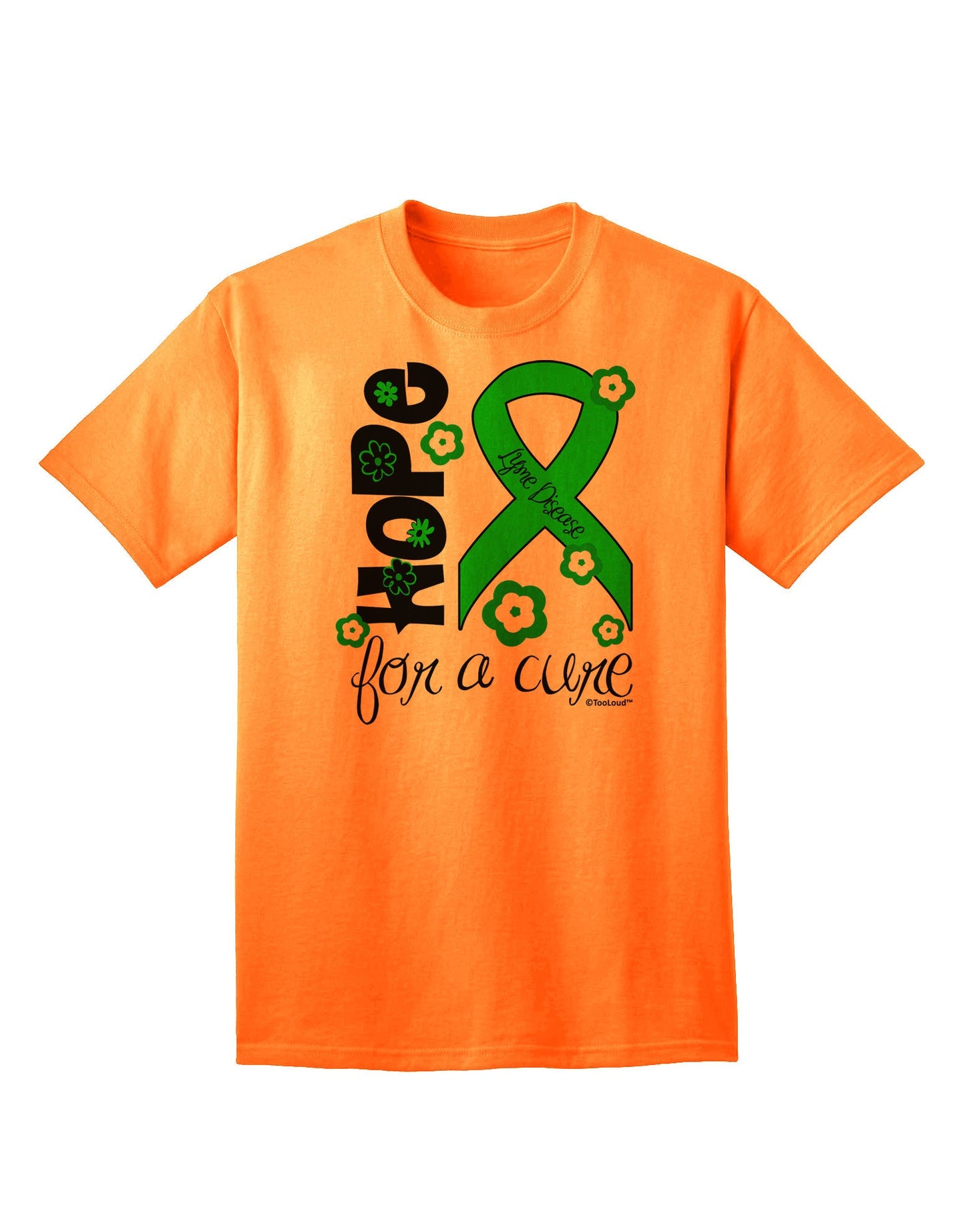Hope for a Cure - Lime Green Ribbon Lyme Disease - Flowers Adult T-Shirt-Mens T-Shirt-TooLoud-Neon-Orange-Small-Davson Sales