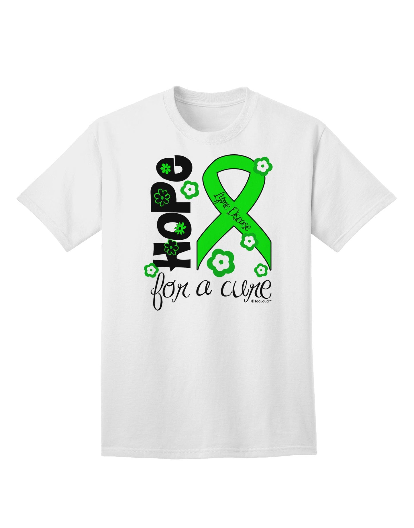Hope for a Cure - Lime Green Ribbon Lyme Disease - Flowers Adult T-Shirt-Mens T-Shirt-TooLoud-White-Small-Davson Sales