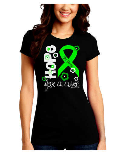 Hope for a Cure - Lime Green Ribbon Lyme Disease - Flowers Juniors Crew Dark T-Shirt-T-Shirts Juniors Tops-TooLoud-Black-Juniors Fitted Small-Davson Sales