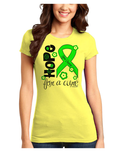 Hope for a Cure - Lime Green Ribbon Lyme Disease - Flowers Juniors T-Shirt-Womens Juniors T-Shirt-TooLoud-Yellow-Juniors Fitted X-Small-Davson Sales