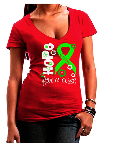 Hope for a Cure - Lime Green Ribbon Lyme Disease - Flowers Juniors V-Neck Dark T-Shirt-Womens V-Neck T-Shirts-TooLoud-Red-Juniors Fitted Small-Davson Sales