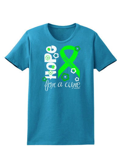 Hope for a Cure - Lime Green Ribbon Lyme Disease - Flowers Womens Dark T-Shirt-TooLoud-Turquoise-X-Small-Davson Sales