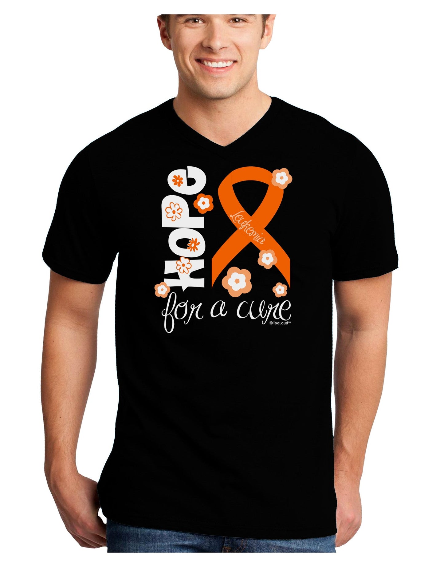 Hope for a Cure - Orange Ribbon Leukemia - Flowers Adult Dark V-Neck T-Shirt-TooLoud-Black-Small-Davson Sales