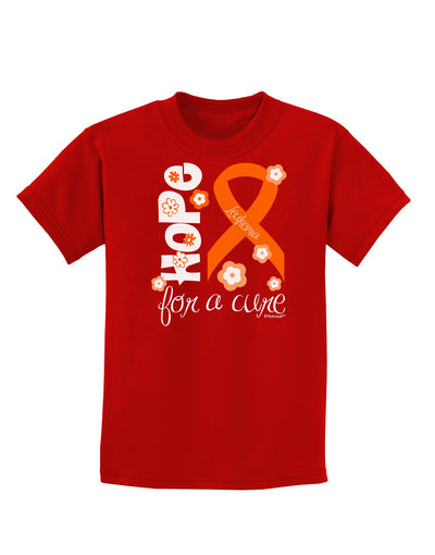 Hope for a Cure - Orange Ribbon Leukemia - Flowers Childrens Dark T-Shirt-Childrens T-Shirt-TooLoud-Red-X-Small-Davson Sales