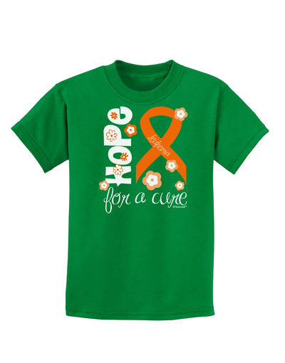 Hope for a Cure - Orange Ribbon Leukemia - Flowers Childrens Dark T-Shirt-Childrens T-Shirt-TooLoud-Kelly-Green-X-Small-Davson Sales