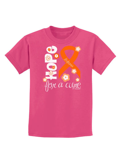 Hope for a Cure - Orange Ribbon Leukemia - Flowers Childrens Dark T-Shirt-Childrens T-Shirt-TooLoud-Sangria-X-Small-Davson Sales