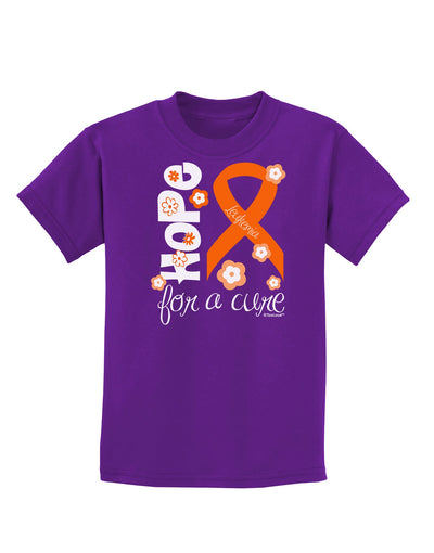 Hope for a Cure - Orange Ribbon Leukemia - Flowers Childrens Dark T-Shirt-Childrens T-Shirt-TooLoud-Purple-X-Small-Davson Sales