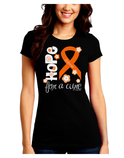 Hope for a Cure - Orange Ribbon Leukemia - Flowers Juniors Crew Dark T-Shirt-T-Shirts Juniors Tops-TooLoud-Black-Juniors Fitted Small-Davson Sales